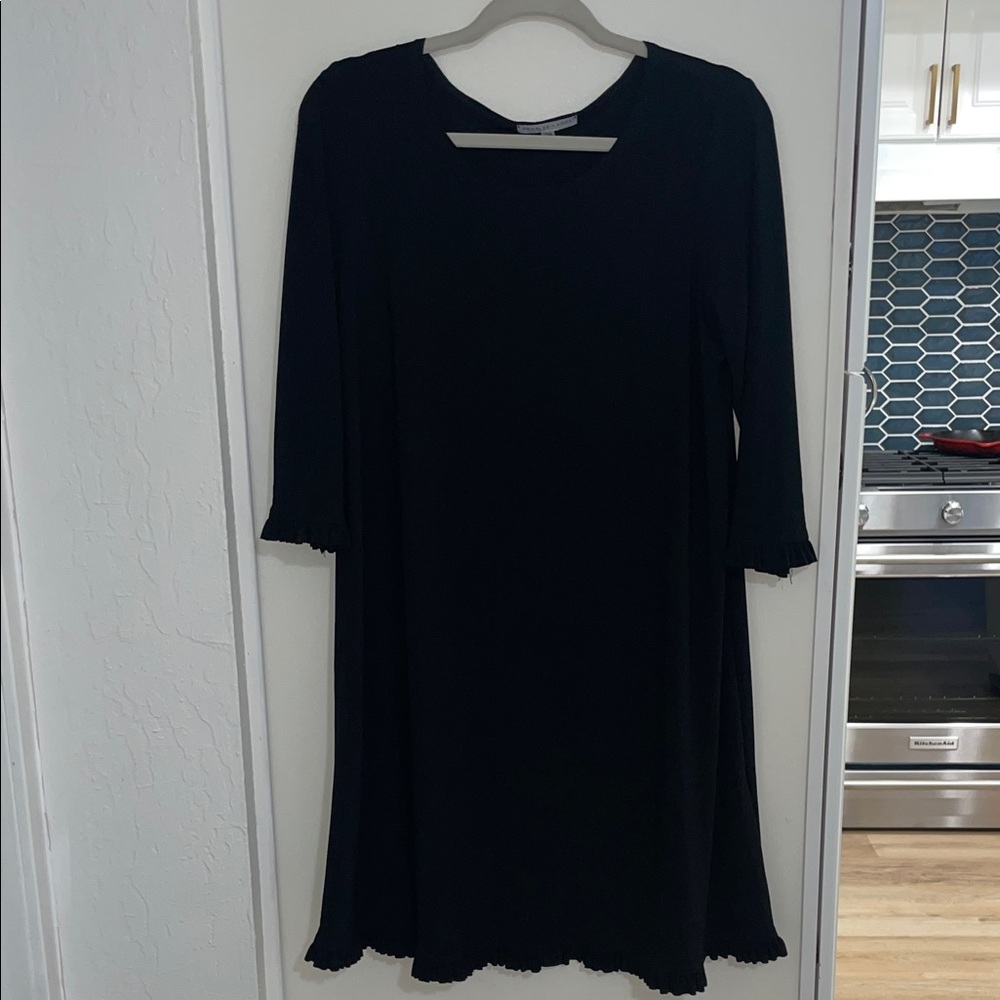 Annalee + Hope Classic Black Long Sleeve Midi Dress with Ruffle Trim | M